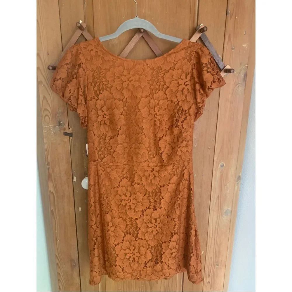 Free People Hailie open back short puff sleeve lace mini dress NWT - Picture 4 of 13